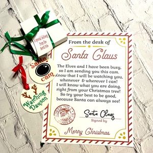 Personalized ceramic Santa cam ornaments with gift box and Santa letter